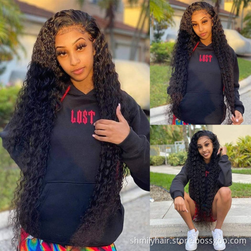 Shmily Wholesale 13x6 Transparent HD Lace Frontal Wig 150% 180% Density Deep Wave Brazilian Human Hair Wigs For Black Women